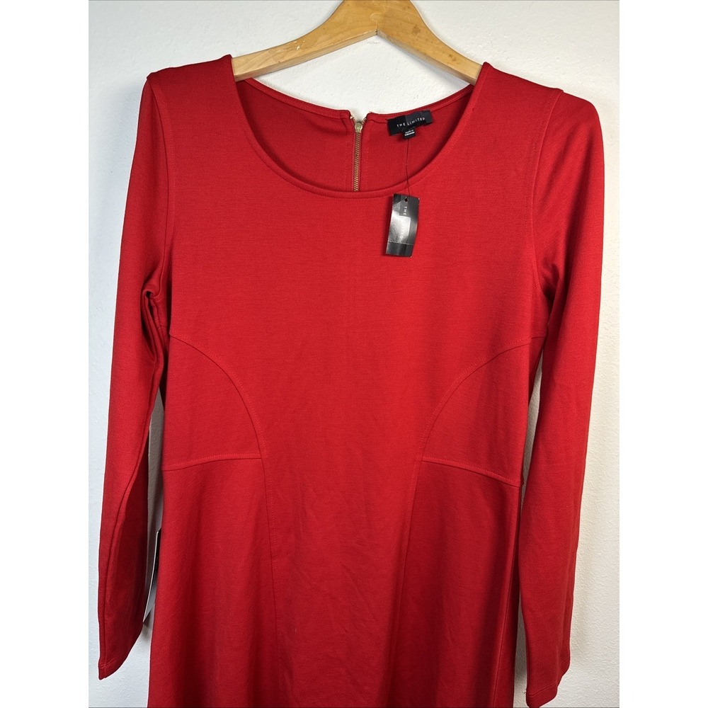 The Limited Red Fit & Flare Skater Dress Scoop Neck Long Sleeve Size Large New - Picture 2 of 7